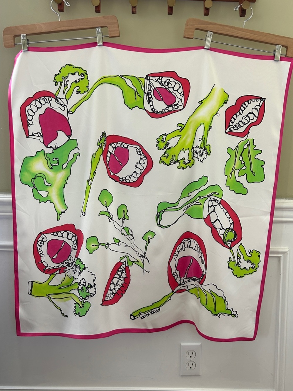 NWOT Bold Pink & Lime Art Print Silk Scarf